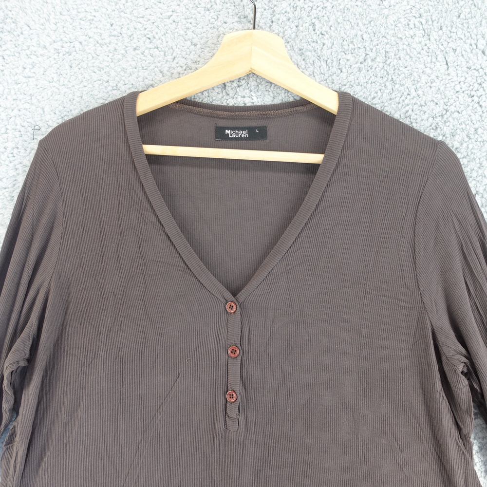 Michael Lauren REVOLVE Henley top Rayon V-neck Brown size Large NWT - Picture 5 of 8